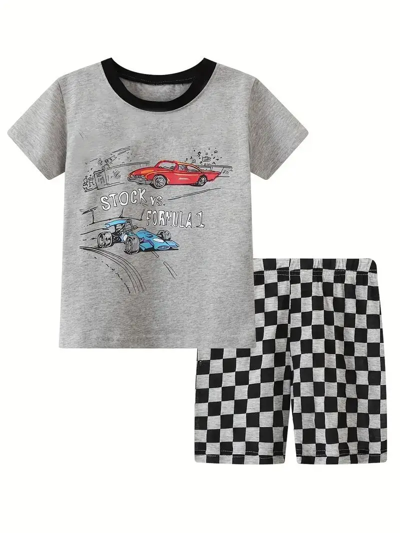 2pcs Toddler Girls Cotton Pajamas Outfit Cartoon Unicorn Graphic Crew Neck T-Shirt Top & Elastic Waist Shorts Sleepwear