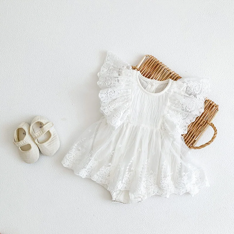 MILANCEL Summer Solid Mesh Newborn Baby Girl Bodysuit Dress Ruffle Baby One Piece Toddler Birthday Clothing princess Jumpsuit