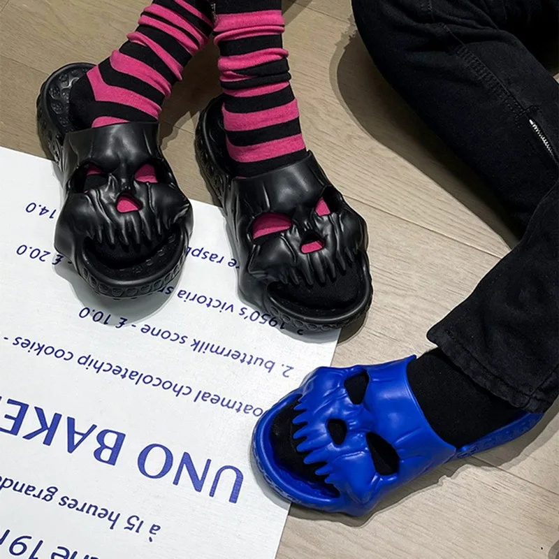 High Quality EVA Skull Design Slippers Summer Outdoor Novelty Slide Thick Sole Platform Beach Non Slip Men Women Cloud Sandal