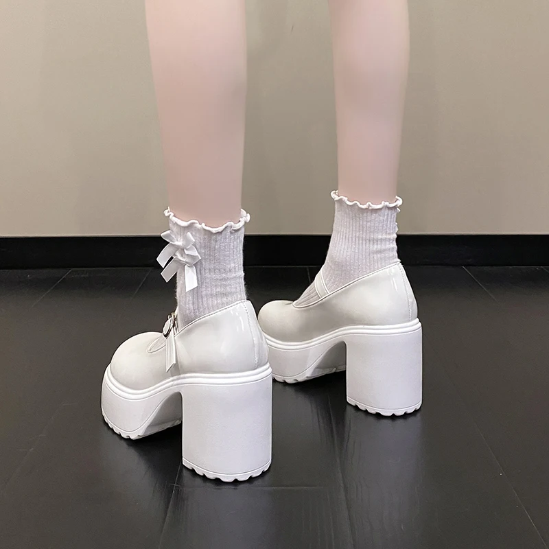 Black Super High Heels Mary Jane Shoes Women 2026 Goth Chunky Platform Pumps Woman Plus Size Ankle Buckle Party Lolita Shoes 42