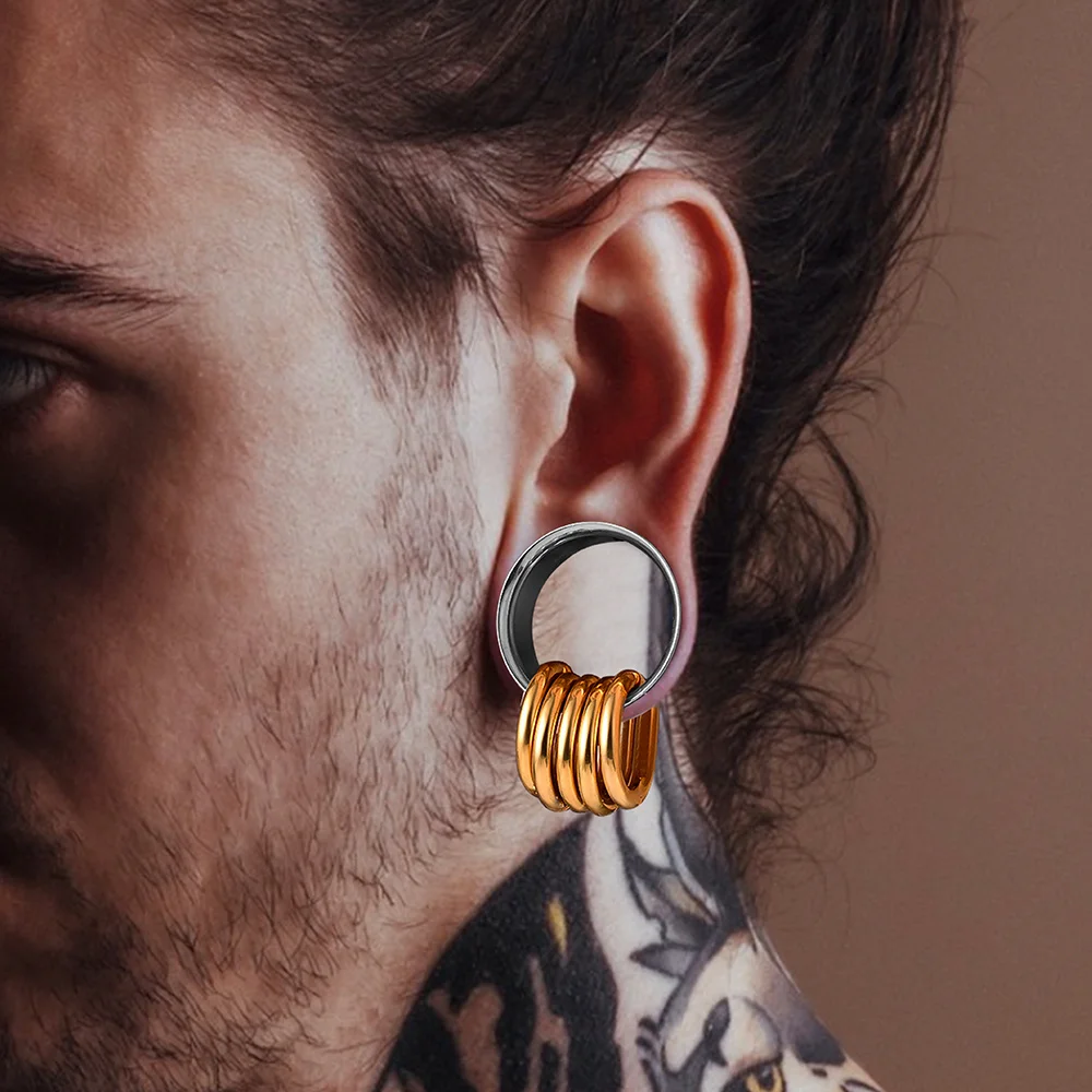 Doearko 2PCS New 316 Stainless Steel Fashion Ear Plugs Tunnels Matching Nose Rings Stretcher Studs Body Piercing Jewelry