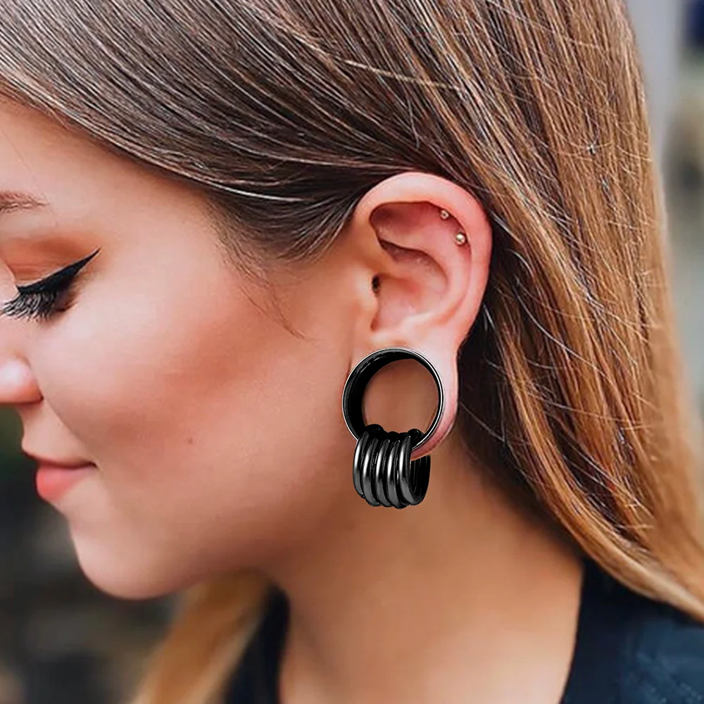 Doearko 2PCS New 316 Stainless Steel Fashion Ear Plugs Tunnels Matching Nose Rings Stretcher Studs Body Piercing Jewelry
