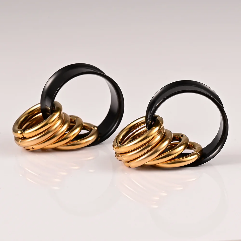 Doearko 2PCS New 316 Stainless Steel Fashion Ear Plugs Tunnels Matching Nose Rings Stretcher Studs Body Piercing Jewelry