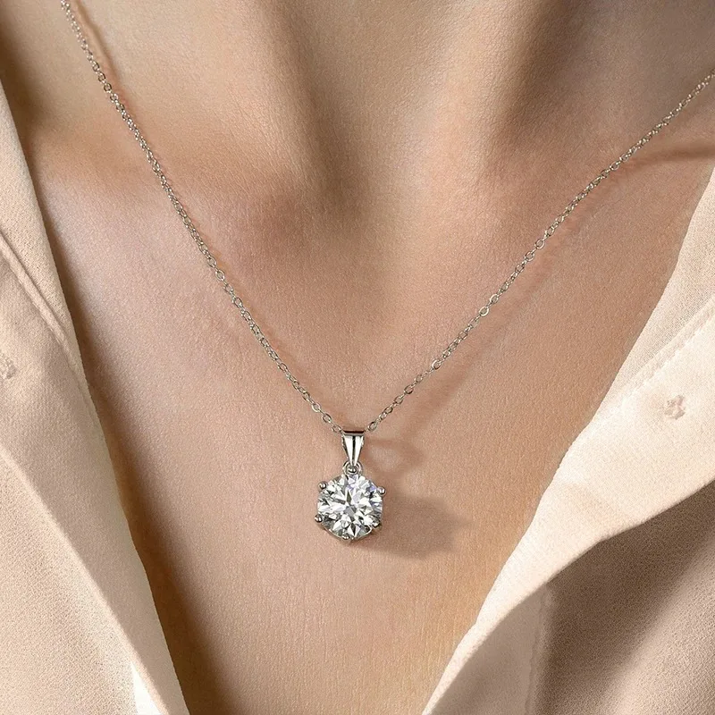 GRA 1-3CT Classic Round Certified Moissanite Diamond Dating Wedding Necklace For Women Real 925 Sterling Silver Luxury Jewelry