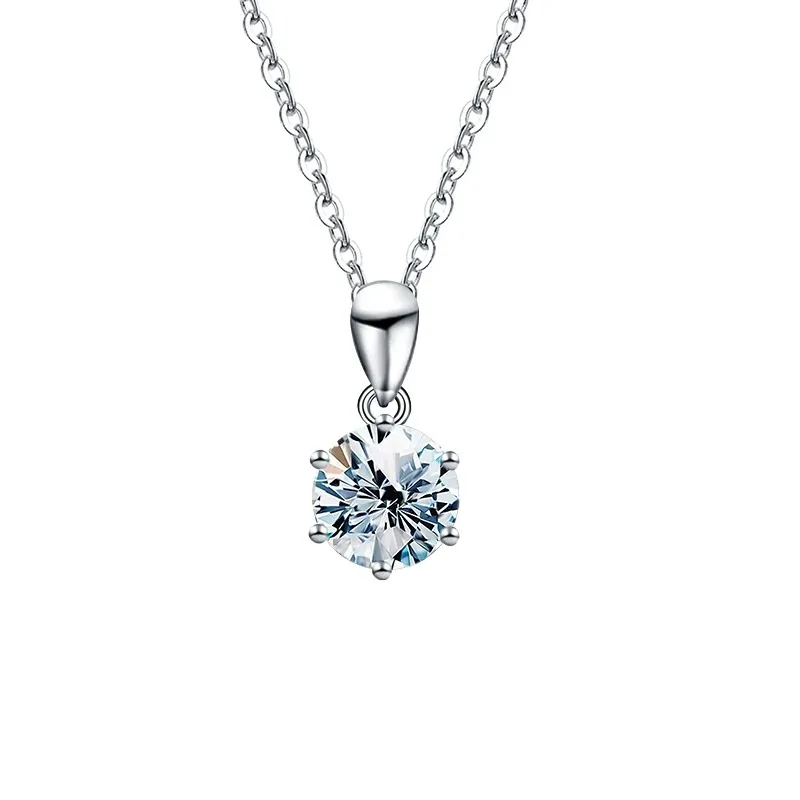 GRA 1-3CT Classic Round Certified Moissanite Diamond Dating Wedding Necklace For Women Real 925 Sterling Silver Luxury Jewelry