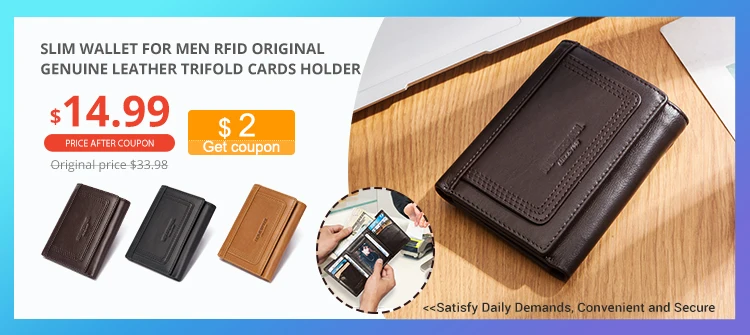 HUMERPAUL Genuine Leather Men's Wallet Fashion Quality Travel Purse Rfid Protect Credit Card Holder Wollst for Men with Chain