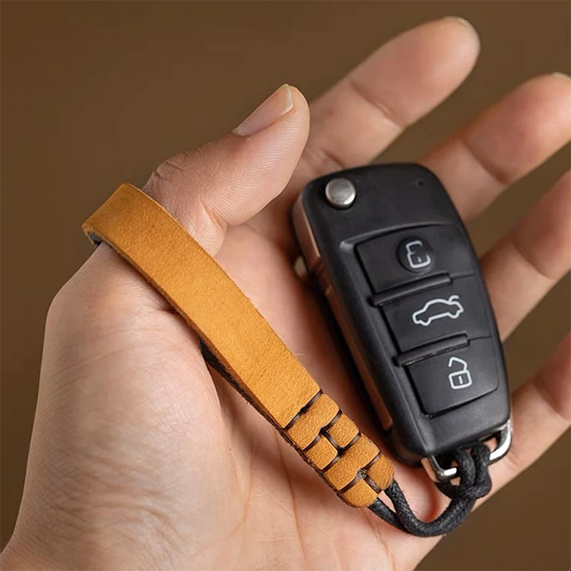 Genuine Leather Handmade Lanyard Car Keychain Pendant Creative Personalized Wear-resistant Cowhide Key Loop For Men Gift