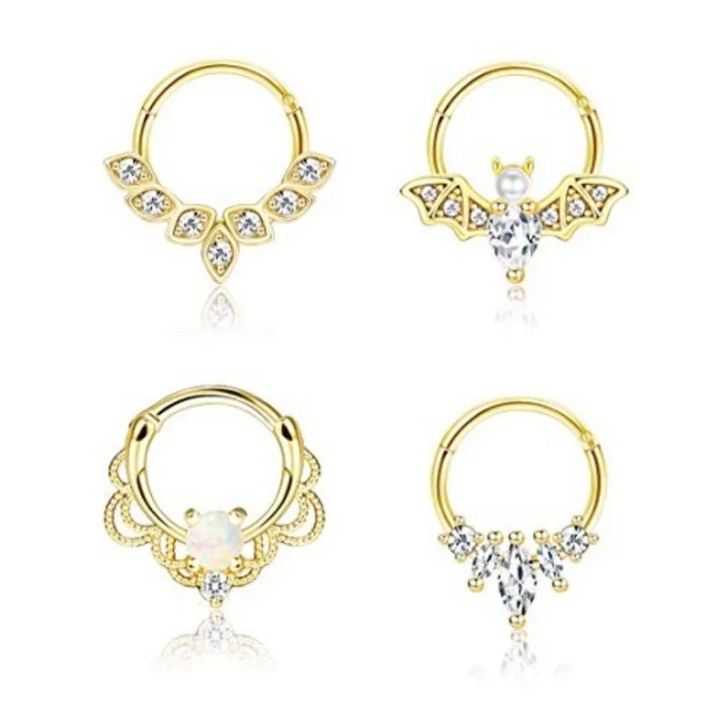 4PCS 16G Septum Clicker Rings, Stainless Steel Hinged Nose Rings Hoop CZ Cartilage Helix Daith Tragus Earring Piercing Jewelry