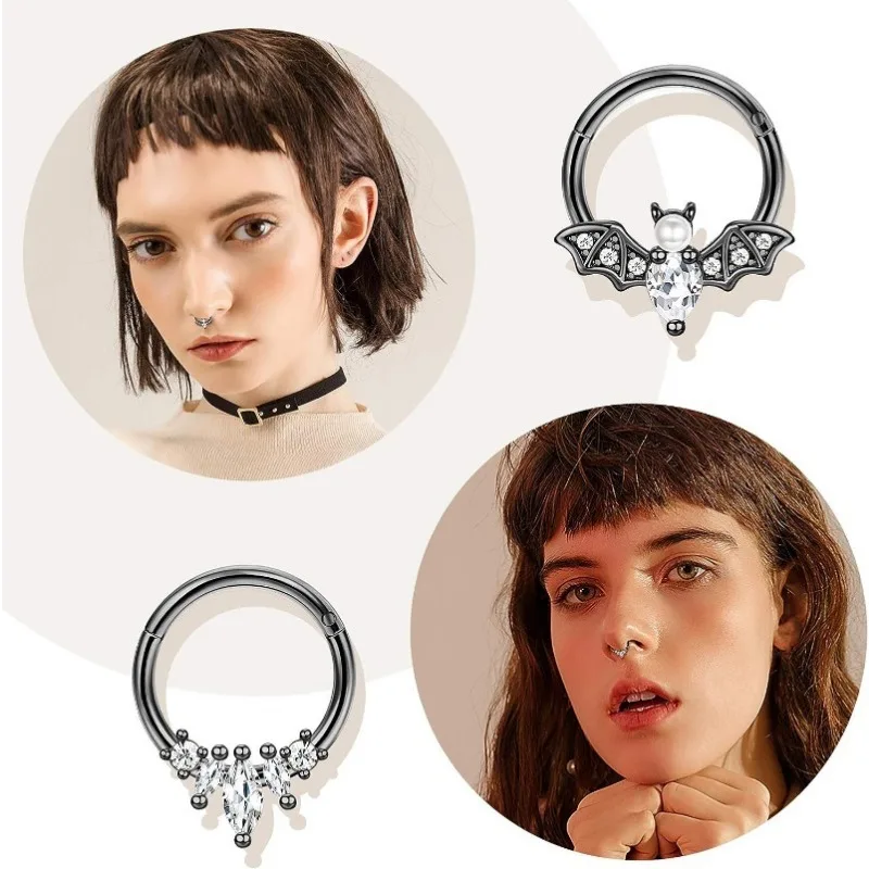 4PCS 16G Septum Clicker Rings, Stainless Steel Hinged Nose Rings Hoop CZ Cartilage Helix Daith Tragus Earring Piercing Jewelry