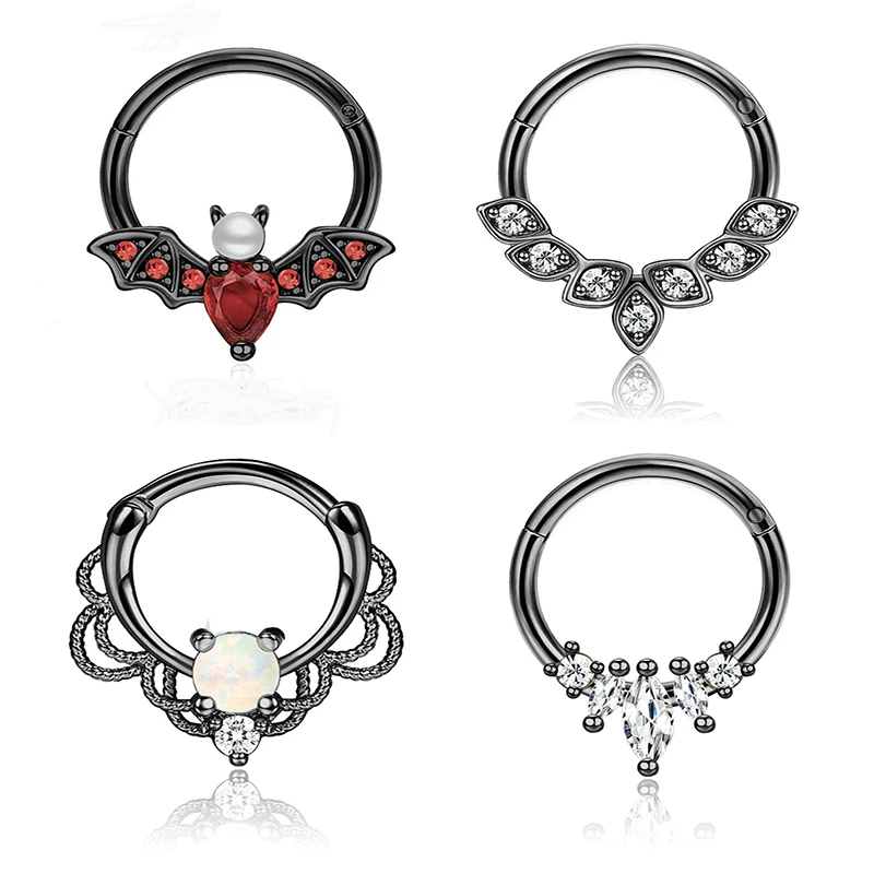 4PCS 16G Septum Clicker Rings, Stainless Steel Hinged Nose Rings Hoop CZ Cartilage Helix Daith Tragus Earring Piercing Jewelry