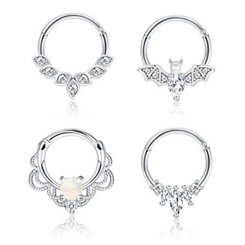 4PCS 16G Septum Clicker Rings, Stainless Steel Hinged Nose Rings Hoop CZ Cartilage Helix Daith Tragus Earring Piercing Jewelry
