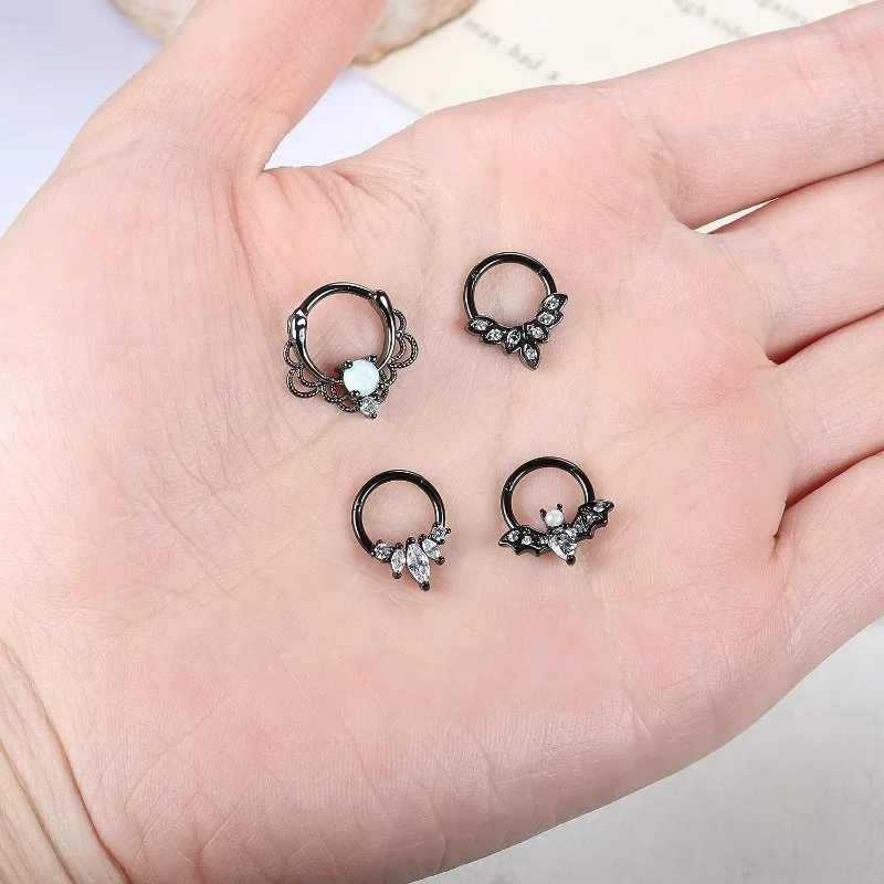 4PCS 16G Septum Clicker Rings, Stainless Steel Hinged Nose Rings Hoop CZ Cartilage Helix Daith Tragus Earring Piercing Jewelry