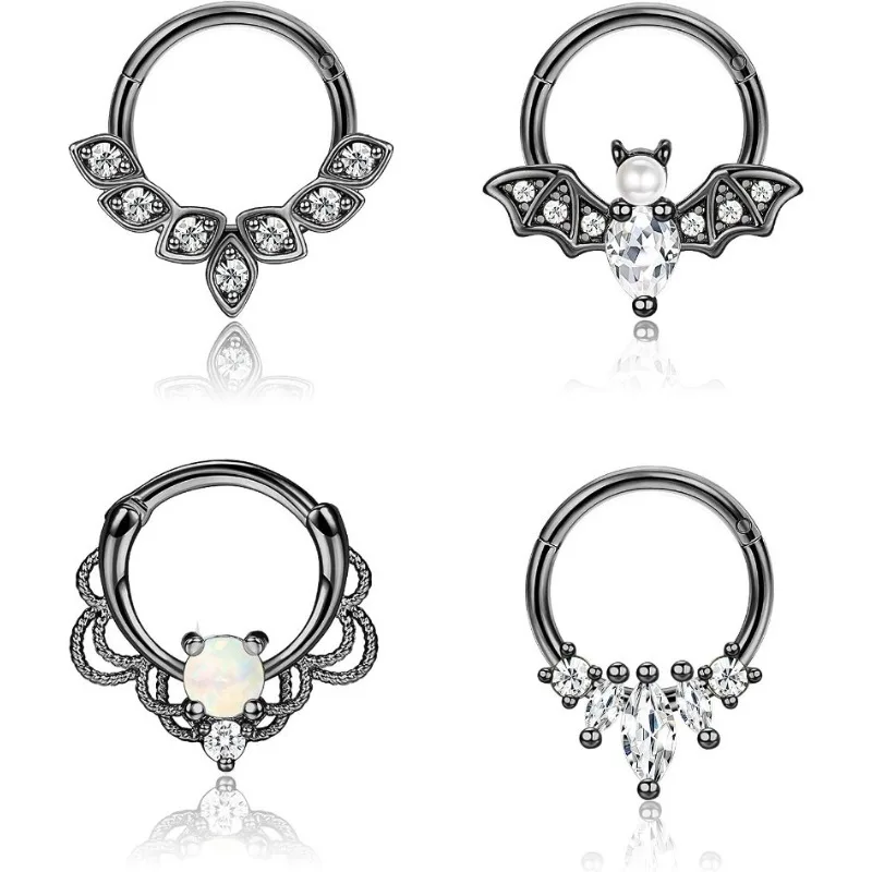4PCS 16G Septum Clicker Rings, Stainless Steel Hinged Nose Rings Hoop CZ Cartilage Helix Daith Tragus Earring Piercing Jewelry