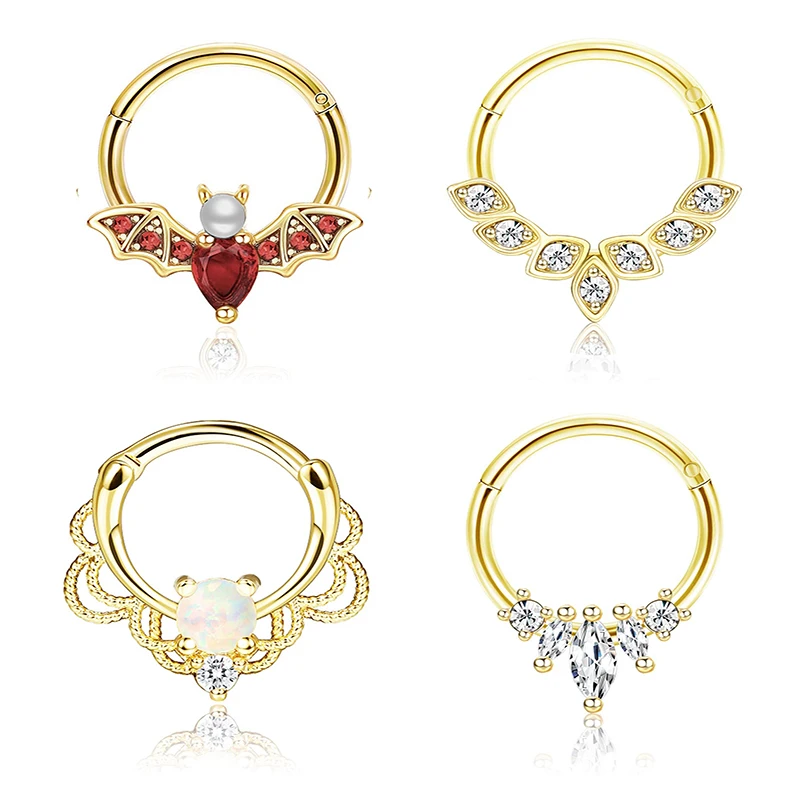 4PCS 16G Septum Clicker Rings, Stainless Steel Hinged Nose Rings Hoop CZ Cartilage Helix Daith Tragus Earring Piercing Jewelry