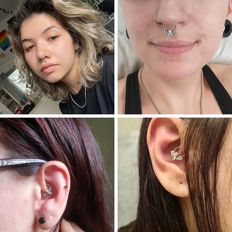 4PCS 16G Septum Clicker Rings, Stainless Steel Hinged Nose Rings Hoop CZ Cartilage Helix Daith Tragus Earring Piercing Jewelry