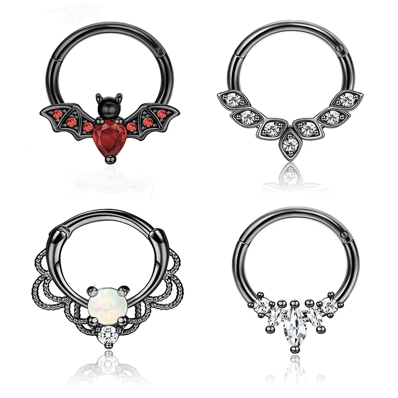 4PCS 16G Septum Clicker Rings, Stainless Steel Hinged Nose Rings Hoop CZ Cartilage Helix Daith Tragus Earring Piercing Jewelry