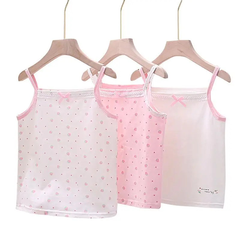 3pcs/Lot Girls Singlet Underwear Tank Cute Design Undershirts Cotton Tank Bow Tops for Baby Girl Size 100-150 Breathable Tops