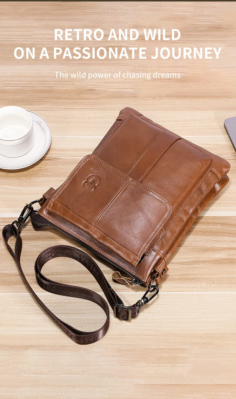 BULLCAPTAIN Men's Genuine Leather Crossbody Bag Large Capacity Multifunctional Top Layer Cowhide Shoulder Bag Fashion Man Bag