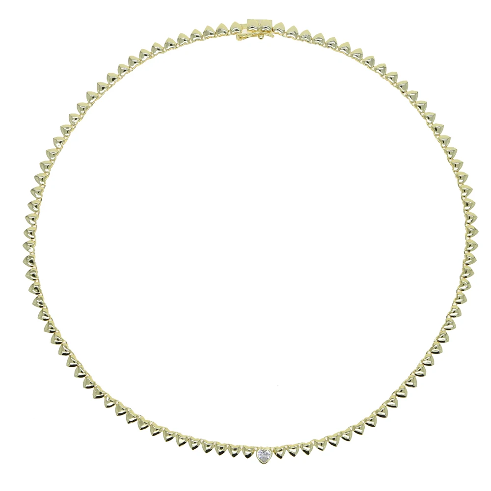 High Polish Shiny Heart Shaped Charm Tennis Chain 16 Inches Fashion Necklace 2022 Valentine's Gift Jewelry