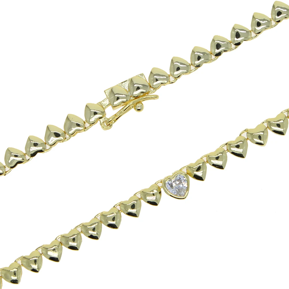 High Polish Shiny Heart Shaped Charm Tennis Chain 16 Inches Fashion Necklace 2022 Valentine's Gift Jewelry
