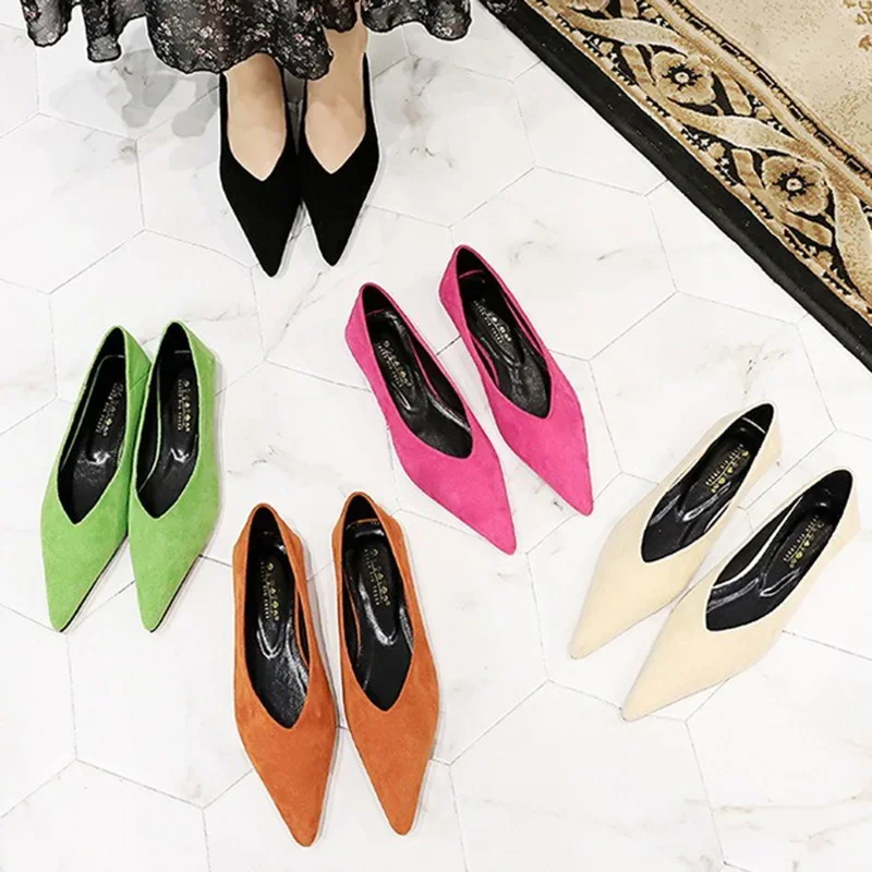 Women 0.5cm Low Heels Leisure Outside Flats Female Fashion Suede Surface Low Heels Lady Sexy Evening Party Slip On Flat Shoes