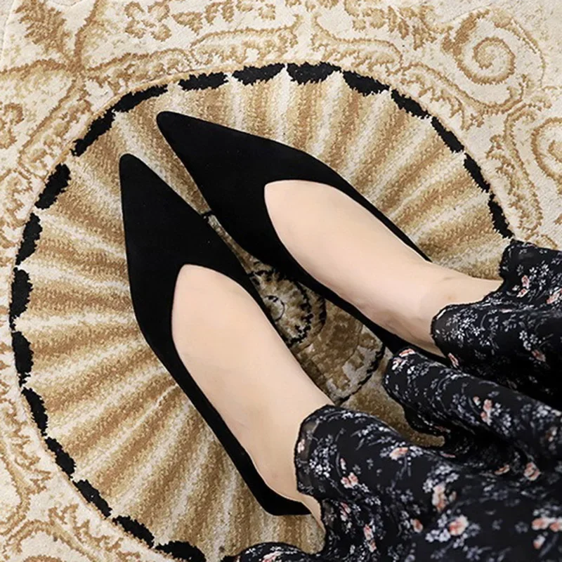 Women 0.5cm Low Heels Leisure Outside Flats Female Fashion Suede Surface Low Heels Lady Sexy Evening Party Slip On Flat Shoes