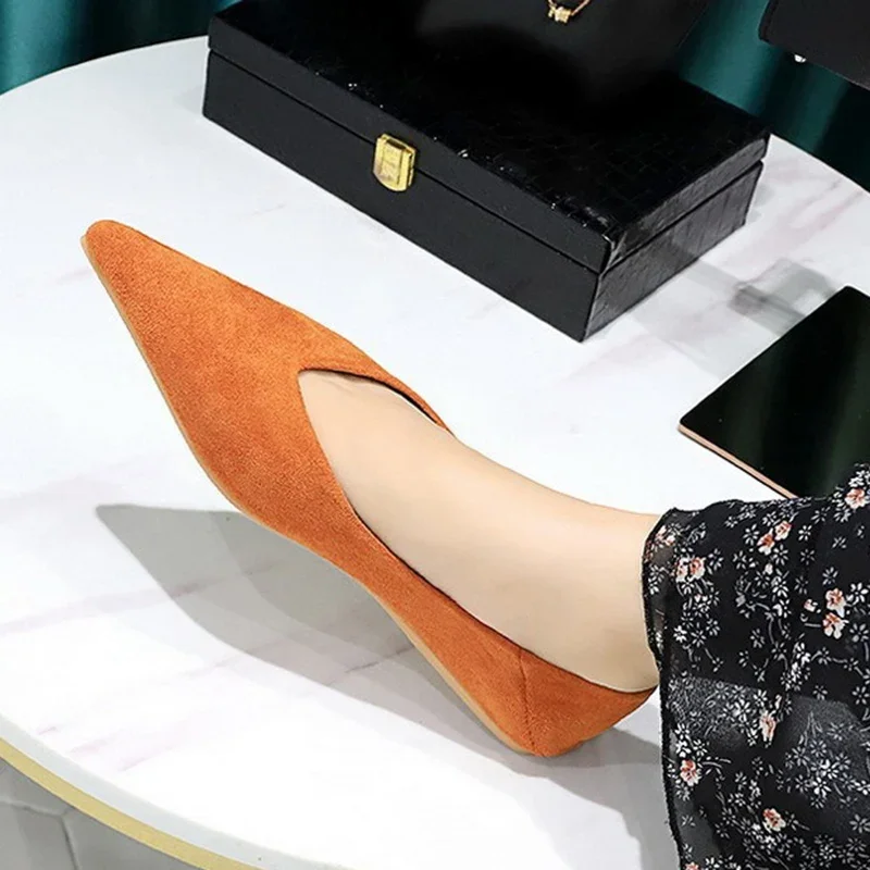 Women 0.5cm Low Heels Leisure Outside Flats Female Fashion Suede Surface Low Heels Lady Sexy Evening Party Slip On Flat Shoes