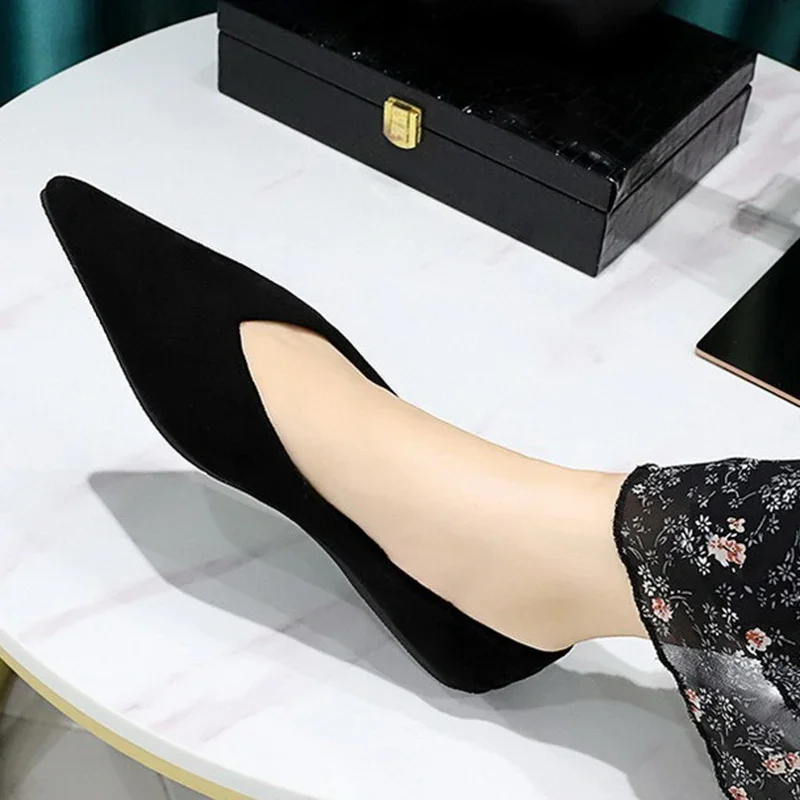 Women 0.5cm Low Heels Leisure Outside Flats Female Fashion Suede Surface Low Heels Lady Sexy Evening Party Slip On Flat Shoes