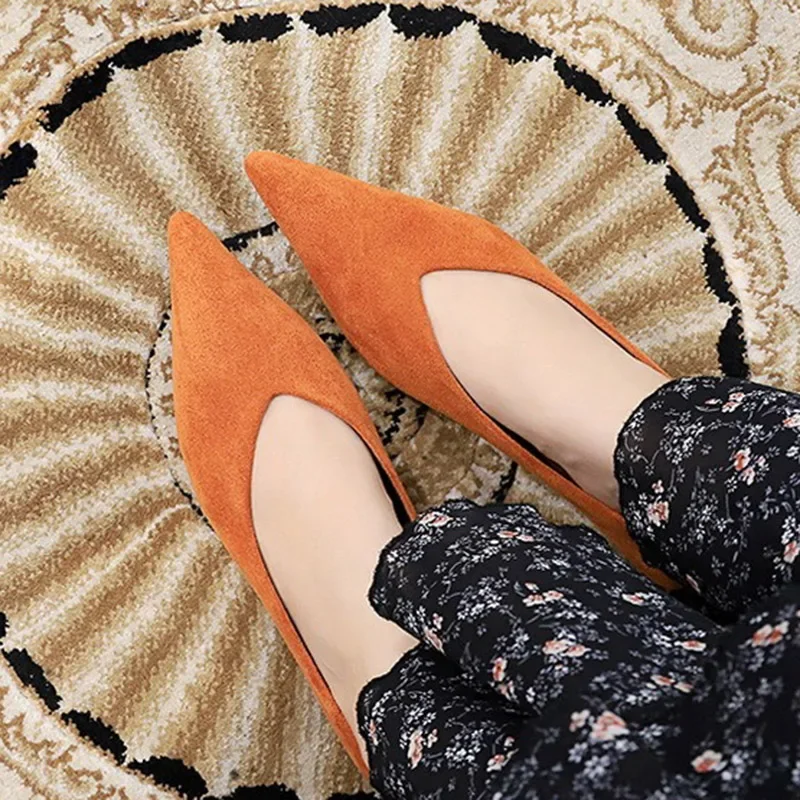 Women 0.5cm Low Heels Leisure Outside Flats Female Fashion Suede Surface Low Heels Lady Sexy Evening Party Slip On Flat Shoes