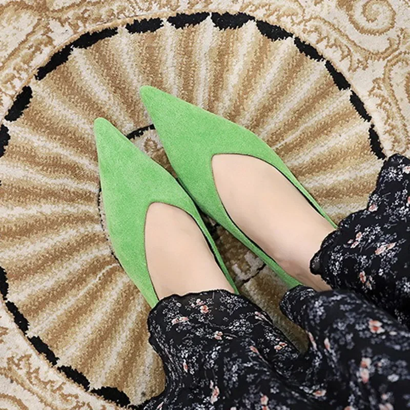 Women 0.5cm Low Heels Leisure Outside Flats Female Fashion Suede Surface Low Heels Lady Sexy Evening Party Slip On Flat Shoes