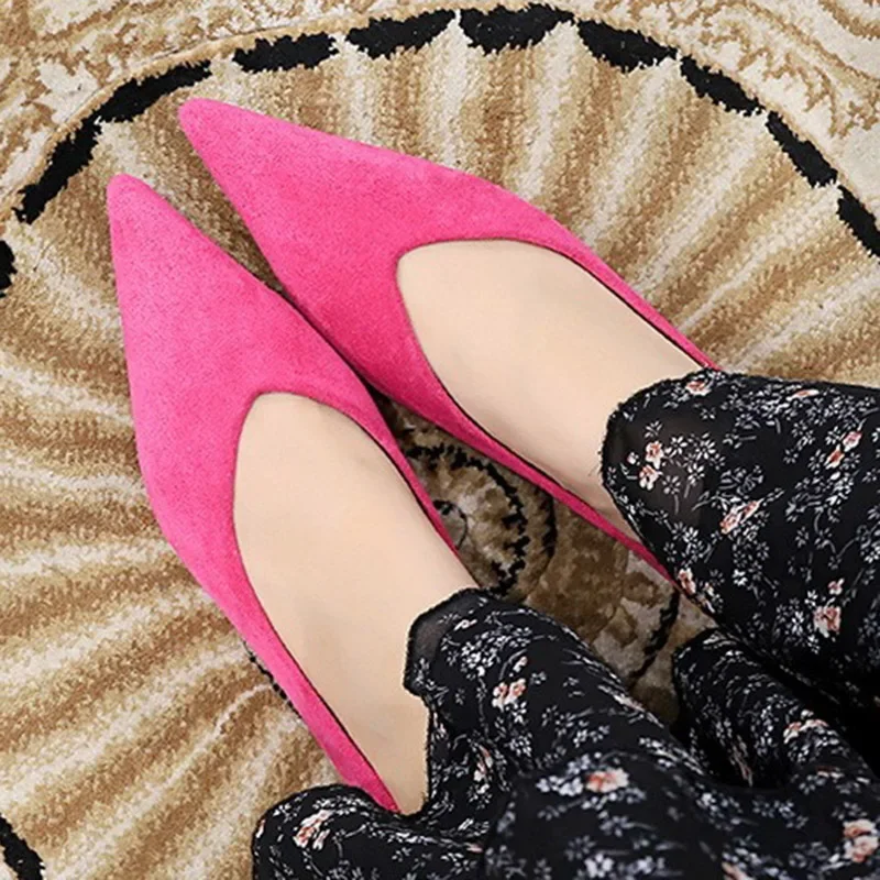 Women 0.5cm Low Heels Leisure Outside Flats Female Fashion Suede Surface Low Heels Lady Sexy Evening Party Slip On Flat Shoes