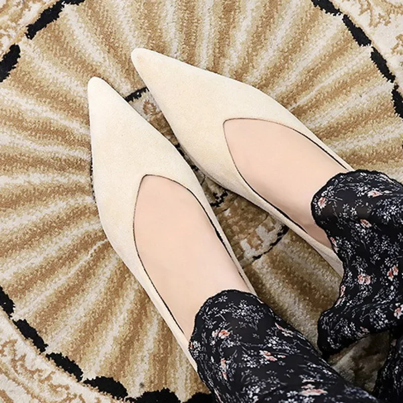 Women 0.5cm Low Heels Leisure Outside Flats Female Fashion Suede Surface Low Heels Lady Sexy Evening Party Slip On Flat Shoes
