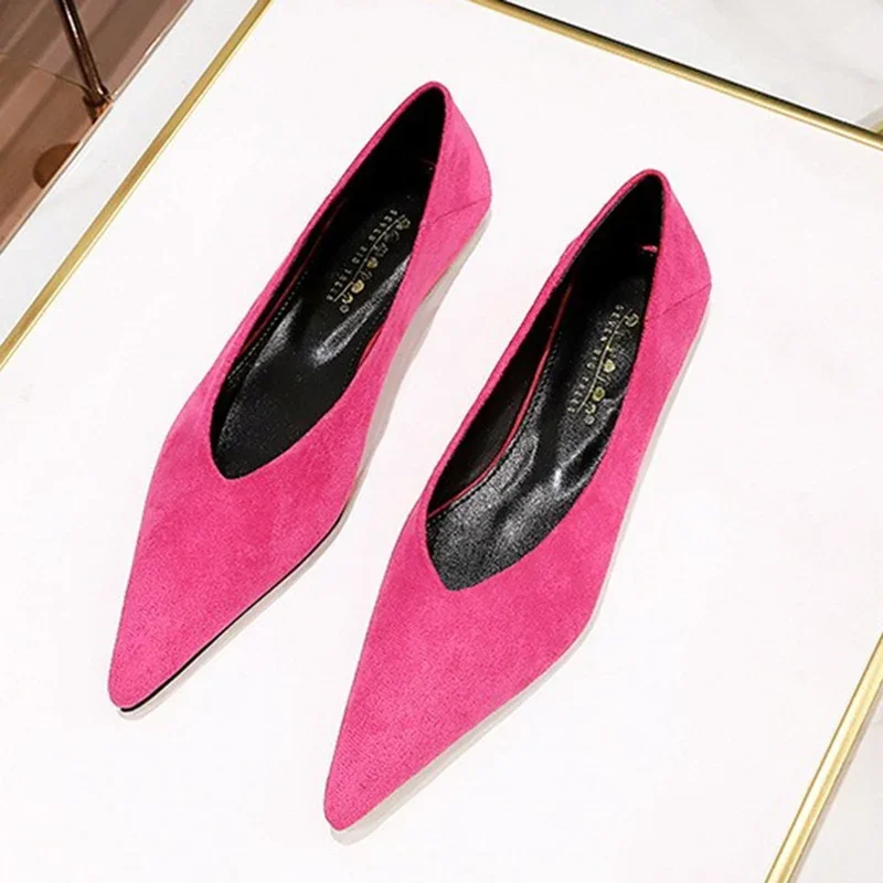 Women 0.5cm Low Heels Leisure Outside Flats Female Fashion Suede Surface Low Heels Lady Sexy Evening Party Slip On Flat Shoes