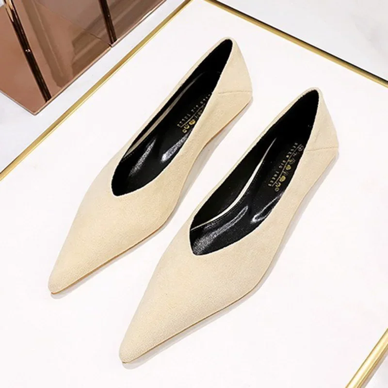Women 0.5cm Low Heels Leisure Outside Flats Female Fashion Suede Surface Low Heels Lady Sexy Evening Party Slip On Flat Shoes