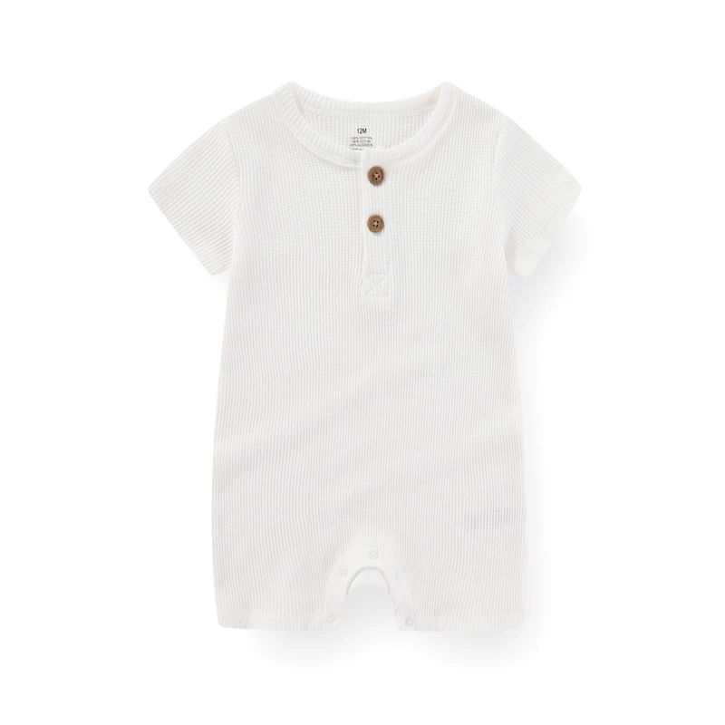 Kiddiezoom 1 PCS Fashion Four Seasons Unisex Solid Short Sleeve Baby Boy Girl Rompers 100%Cotton Soft Newborn Jumpsuit Clothes