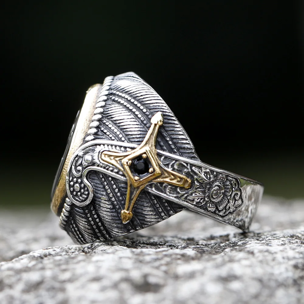 2023 New Unique Design 316L Stainless Steel Turkey Ring Turkish Signet Ring Zircon Stone Ethnic Style Jewelry free shipping
