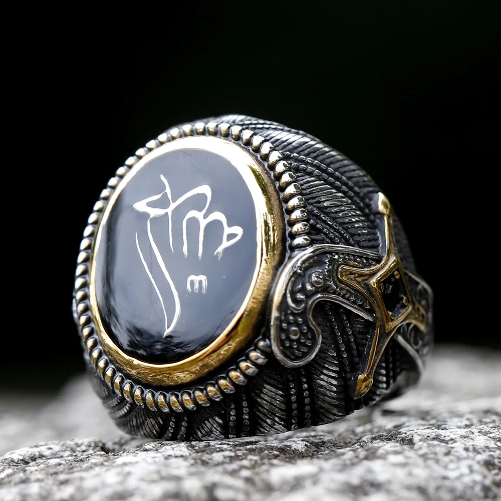 2023 New Unique Design 316L Stainless Steel Turkey Ring Turkish Signet Ring Zircon Stone Ethnic Style Jewelry free shipping