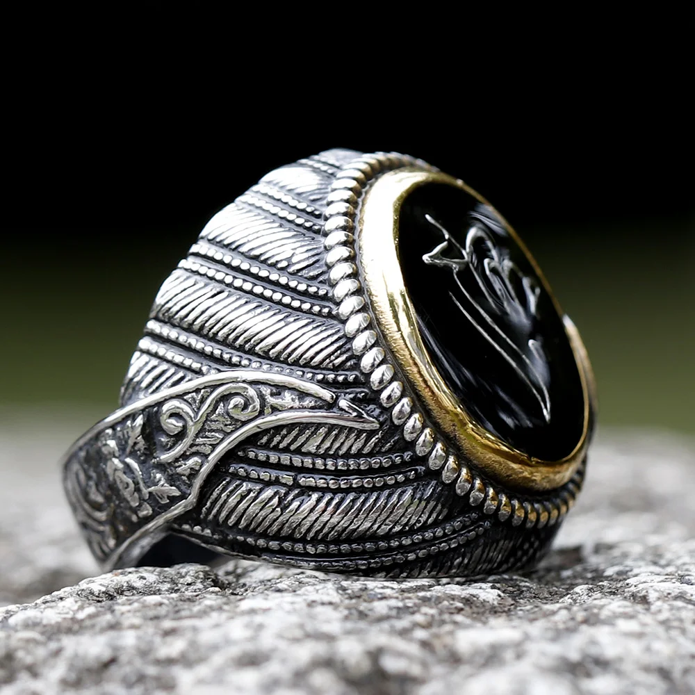 2023 New Unique Design 316L Stainless Steel Turkey Ring Turkish Signet Ring Zircon Stone Ethnic Style Jewelry free shipping