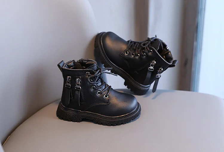 Rubber Boots for Children Boys Tide Boots Autumn Winter Warm Cotton Ankle Boots for Kindergarten Girls Kids Boots Double Zip New