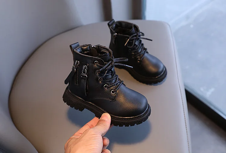 Rubber Boots for Children Boys Tide Boots Autumn Winter Warm Cotton Ankle Boots for Kindergarten Girls Kids Boots Double Zip New