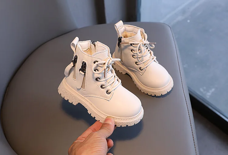 Rubber Boots for Children Boys Tide Boots Autumn Winter Warm Cotton Ankle Boots for Kindergarten Girls Kids Boots Double Zip New