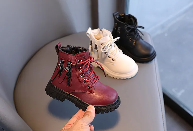 Rubber Boots for Children Boys Tide Boots Autumn Winter Warm Cotton Ankle Boots for Kindergarten Girls Kids Boots Double Zip New