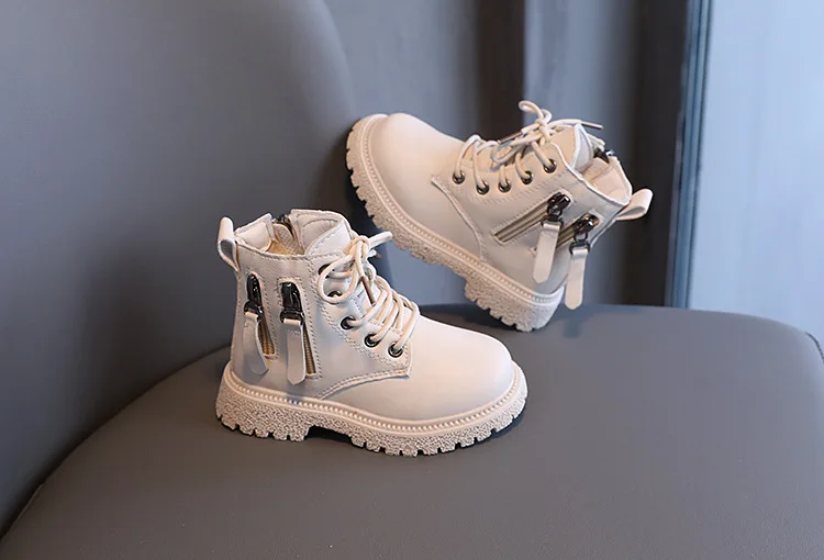 Rubber Boots for Children Boys Tide Boots Autumn Winter Warm Cotton Ankle Boots for Kindergarten Girls Kids Boots Double Zip New