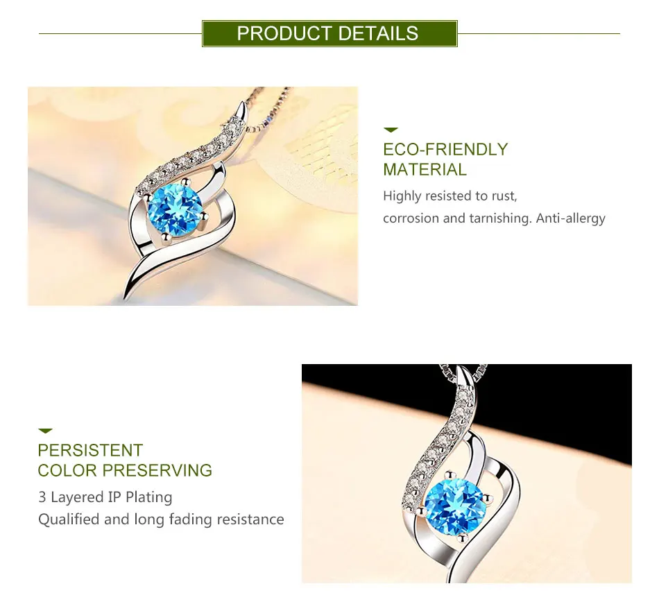 ZDADAN 925 Silver Blue Crystal Necklace Chain For Women Wedding Jewelry