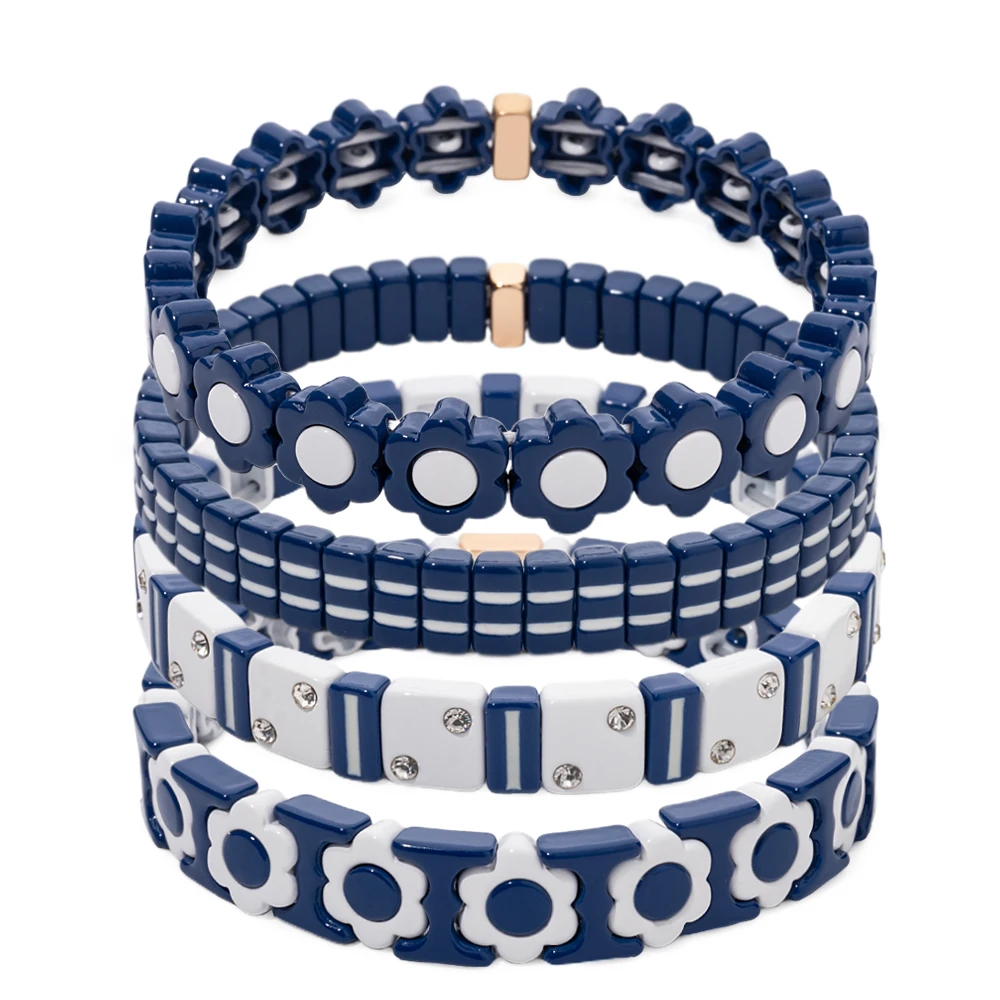 2023 New Design Bracelets Sets For Women Colorful Beads Elastic Bangle Handmade Boho Enamel Jewelry Gift