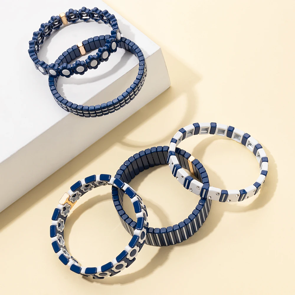 2023 New Design Bracelets Sets For Women Colorful Beads Elastic Bangle Handmade Boho Enamel Jewelry Gift