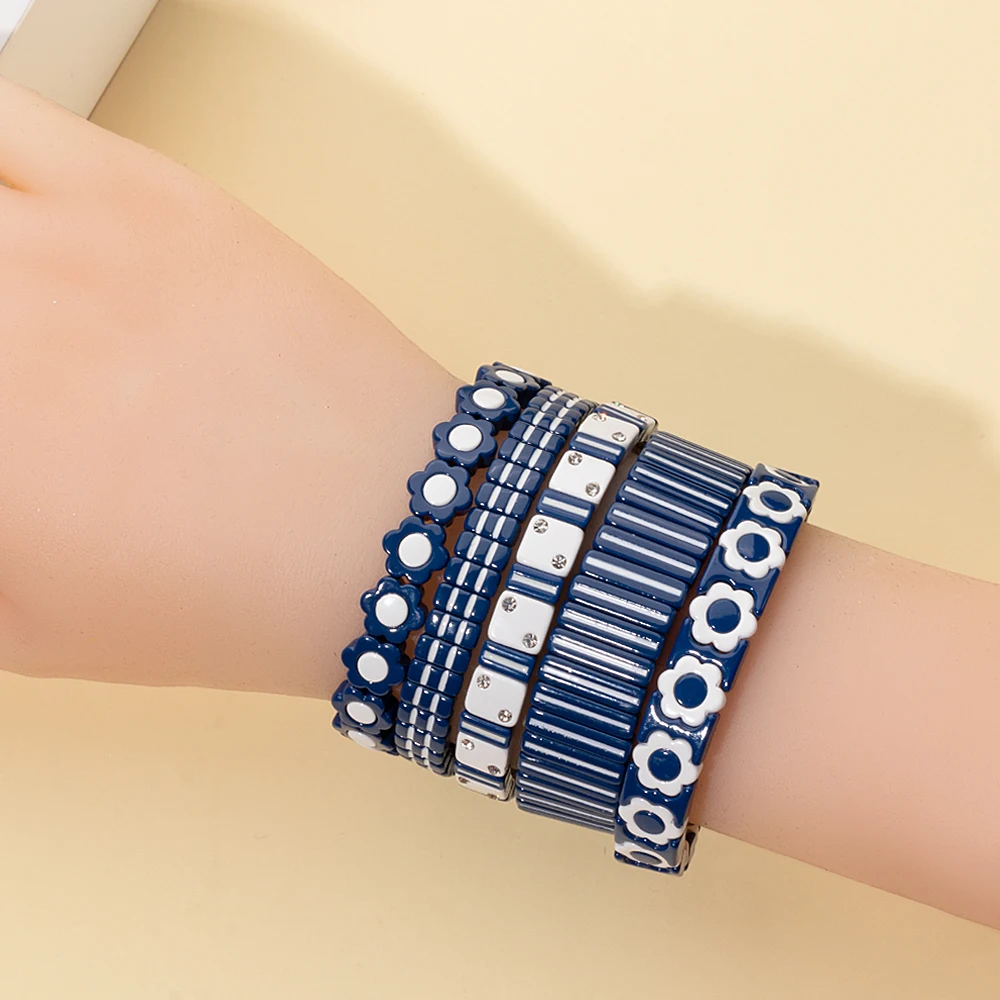 2023 New Design Bracelets Sets For Women Colorful Beads Elastic Bangle Handmade Boho Enamel Jewelry Gift