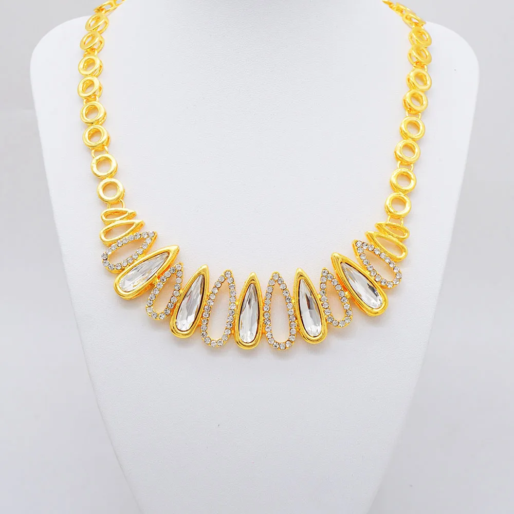 Fashion Ethiopia Dubai Women Gold Color Jewelry Sets Blue Pendant Necklace Earrings Bracelet Ring Sets Party Gifts