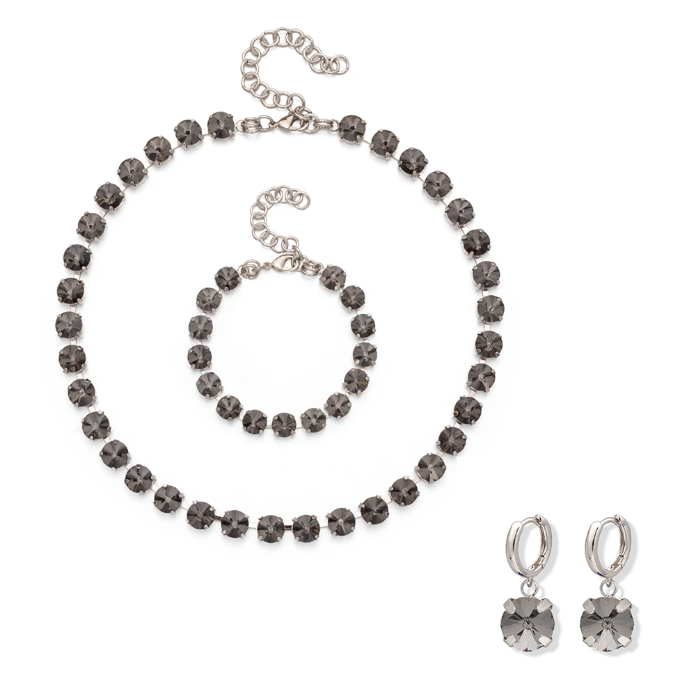 2023 New 8MM Crystal Bracelets Necklace Earrings Sets For Women Claw Seting Bracelets Choker for Party