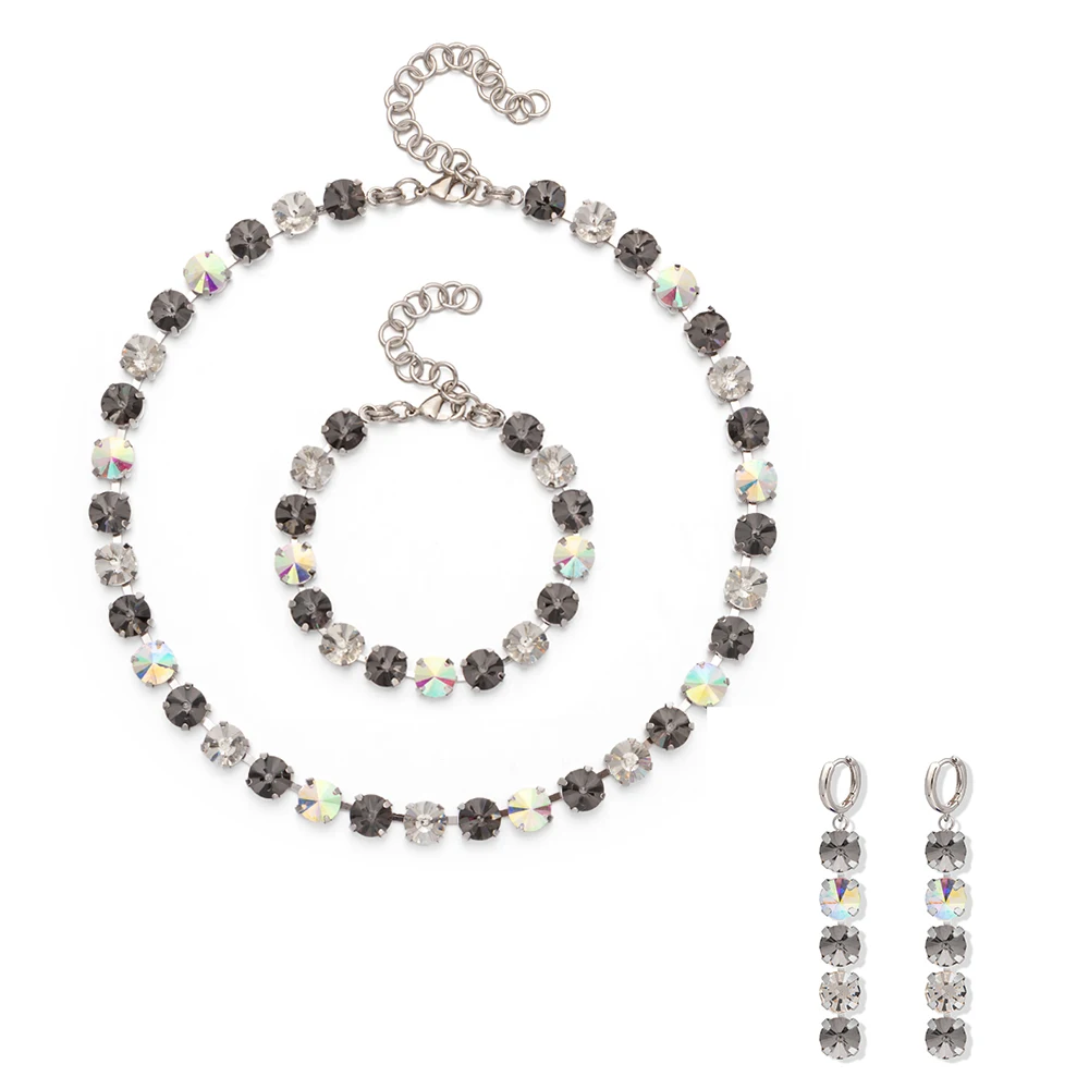 2023 New 8MM Crystal Bracelets Necklace Earrings Sets For Women Claw Seting Bracelets Choker for Party